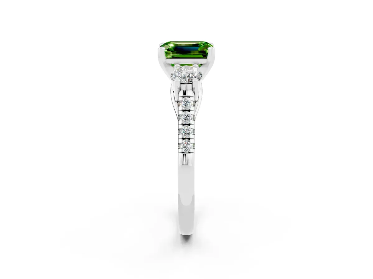 Three-Stone Emerald Cut Peridot Pavé Band with Four-Prong Setting Silver