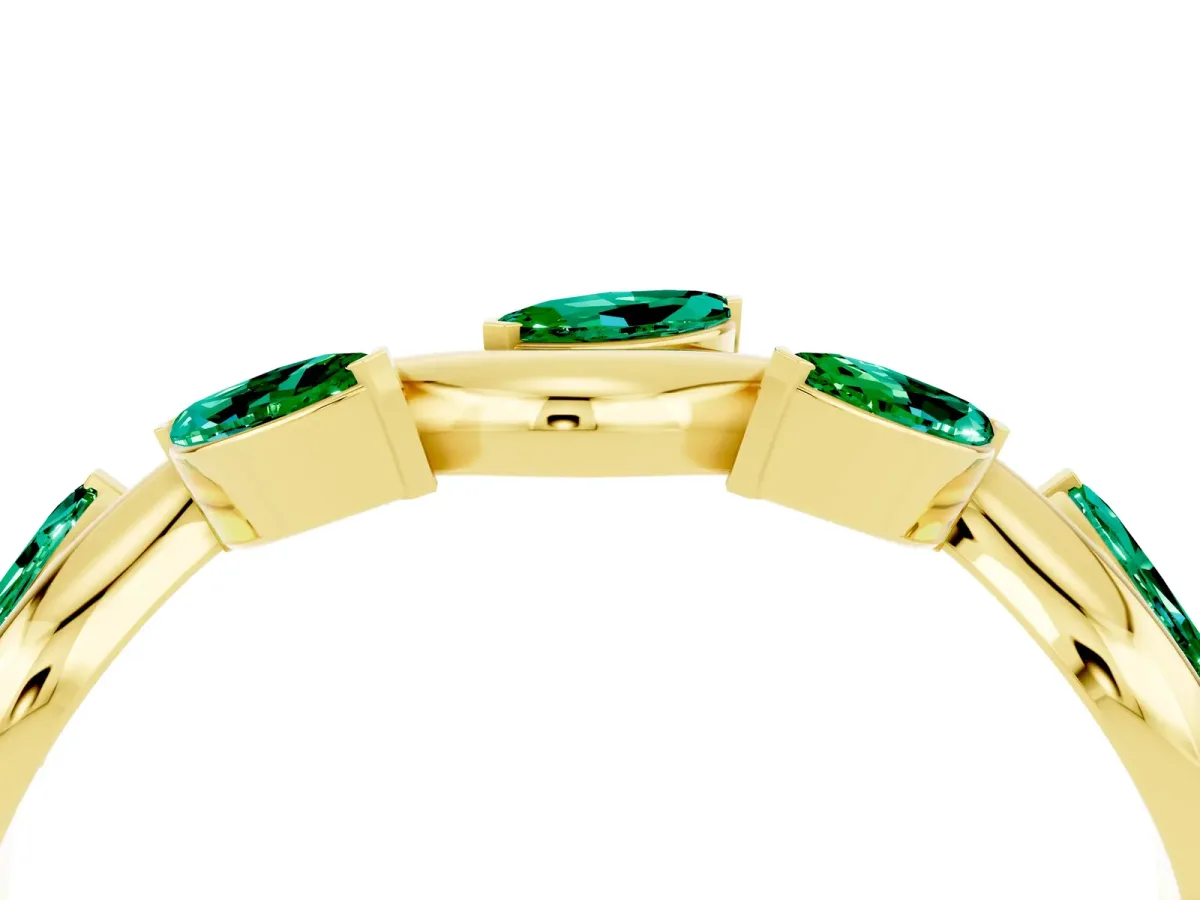 Marquise Emerald Twisted Band with Prong Setting Yellow gold