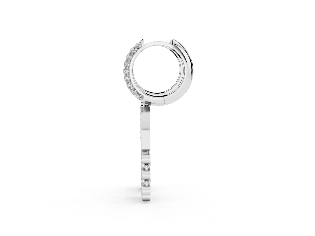 Round Diamond Initial K Huggie Hoop Earrings Silver
