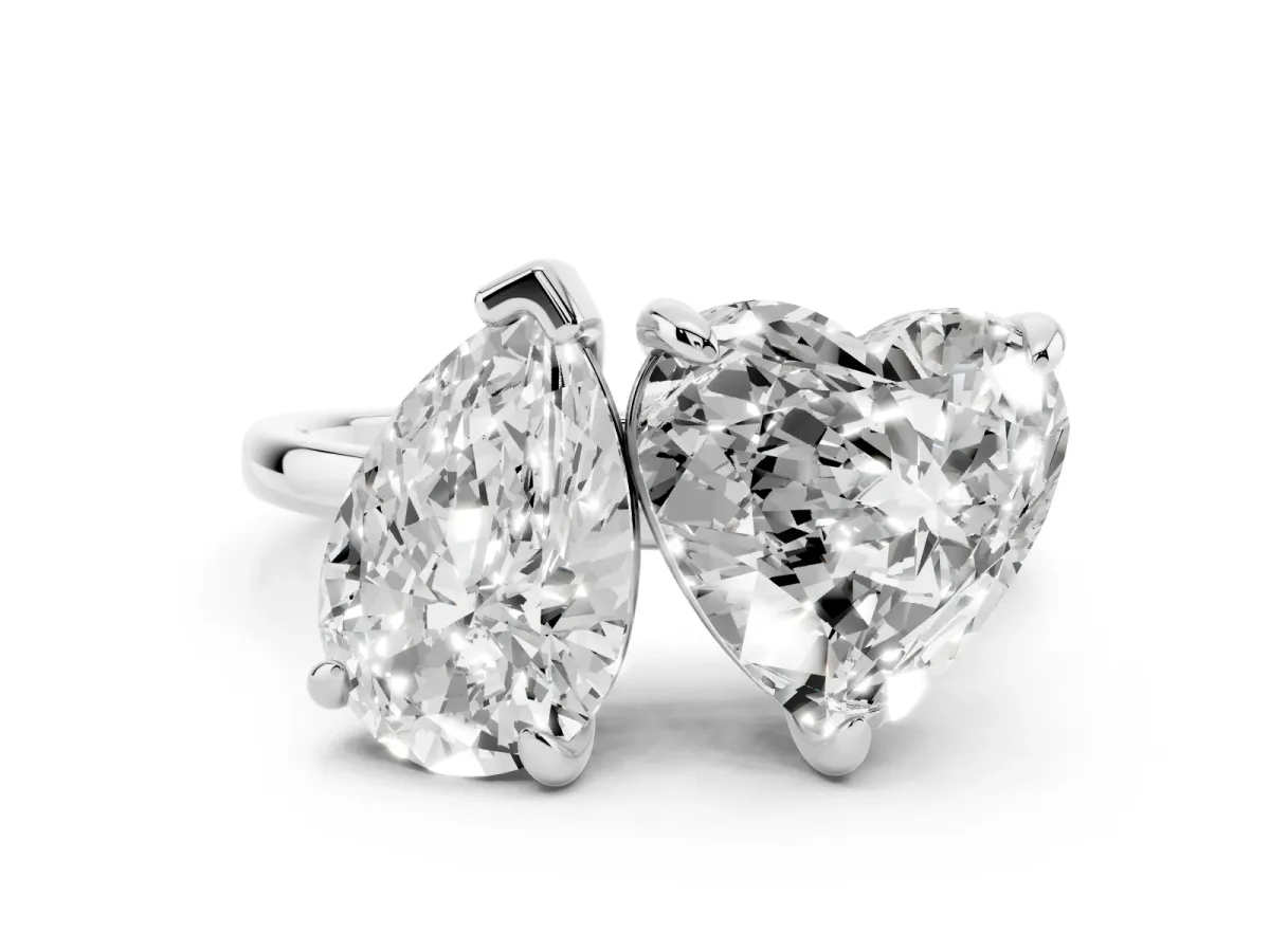 Pear and Heart Toi Moi Ring with Prong Setting and Plain Band Platinum