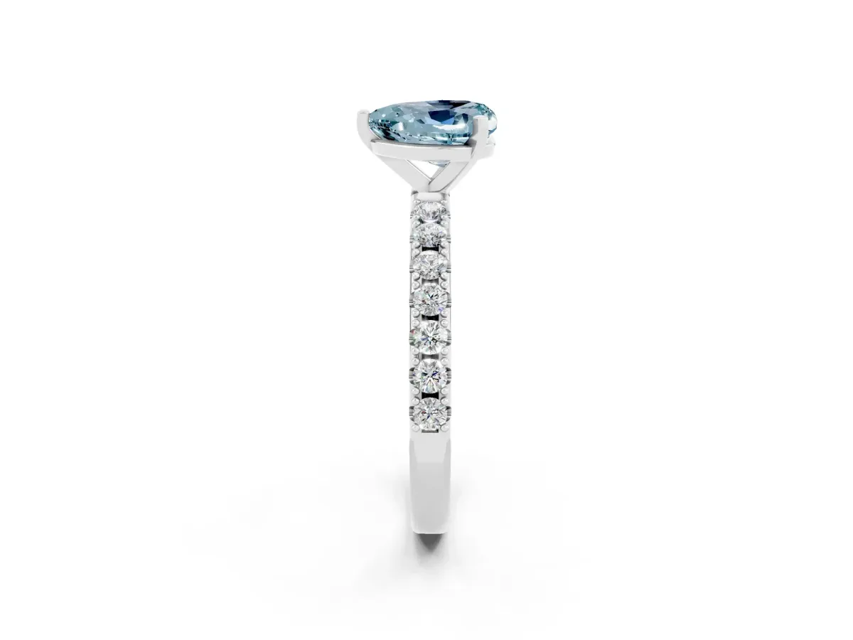 Heart Cut Aquamarine Solitaire Pavé Band with Four-Prong Setting Silver
