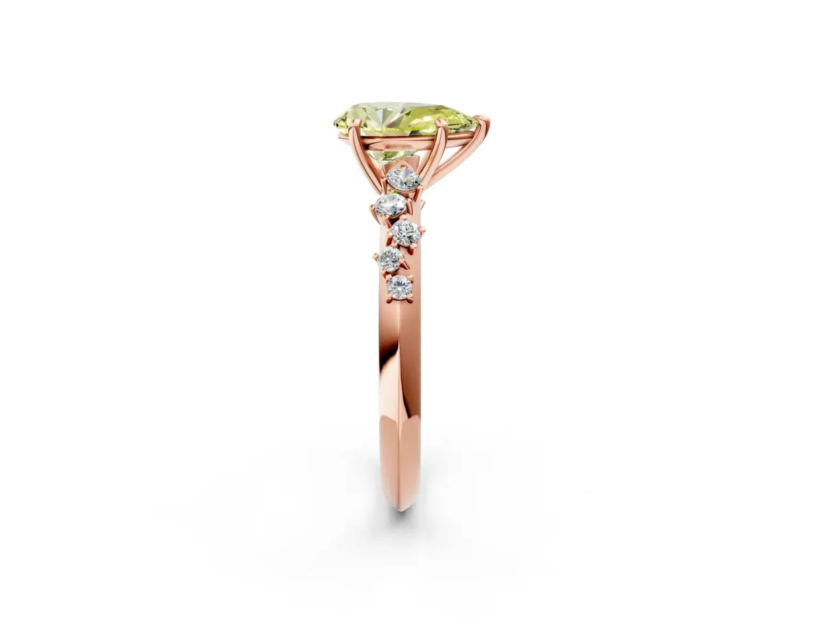 Fancy Yellow Pear Cut Diamond Cluster Side Stone Solitaire Ring with Prong Setting Rose gold
