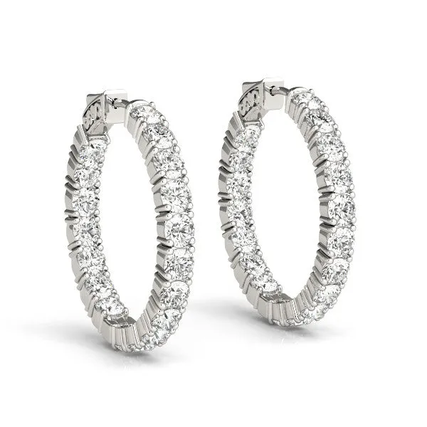 Round Cut Diamond Inside-Out Hoop Earrings with Shared Prong Setting Silver
