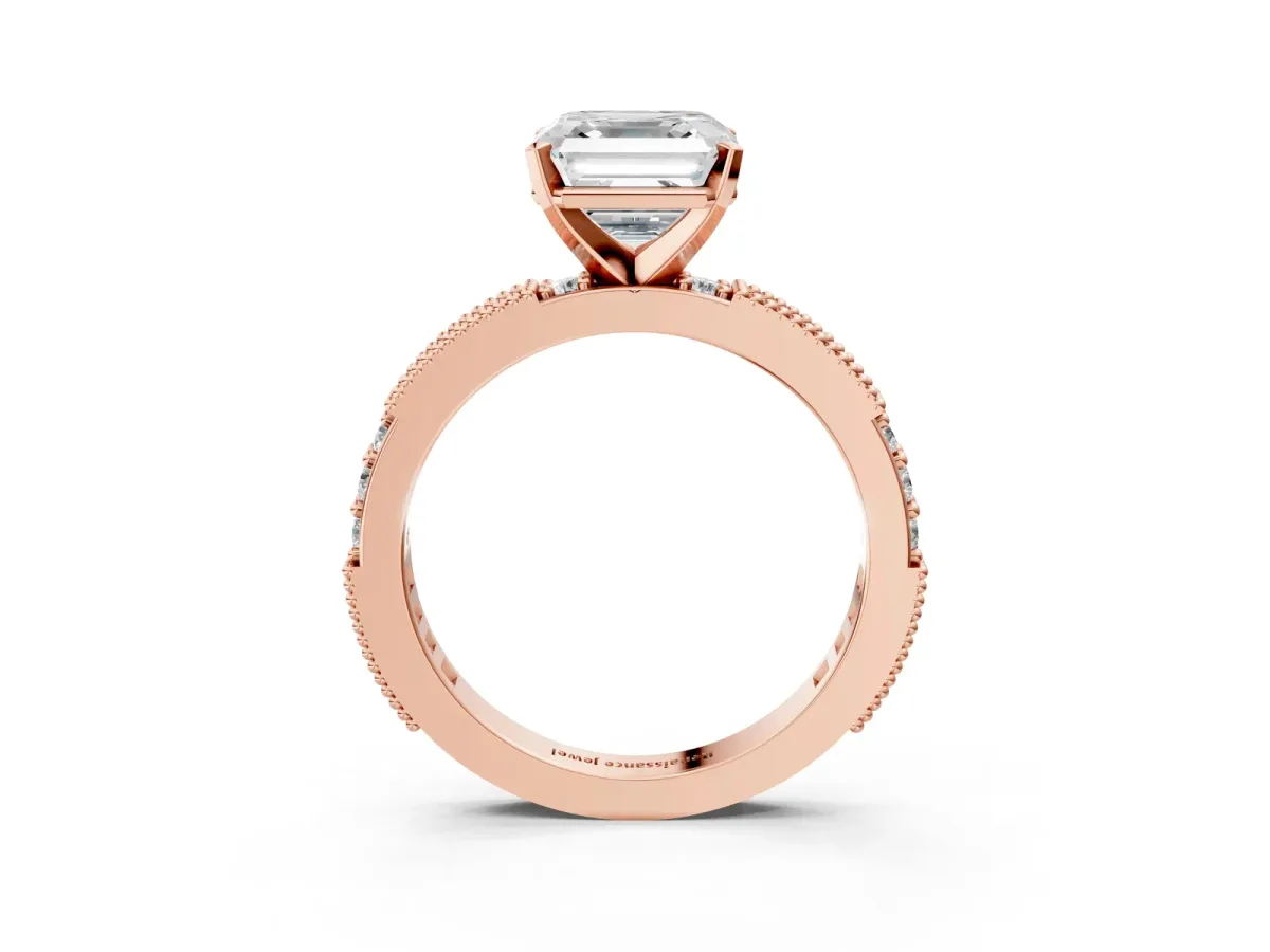 Asscher Cut Solitaire with Pavé Band and Four-Prong Setting Rose gold