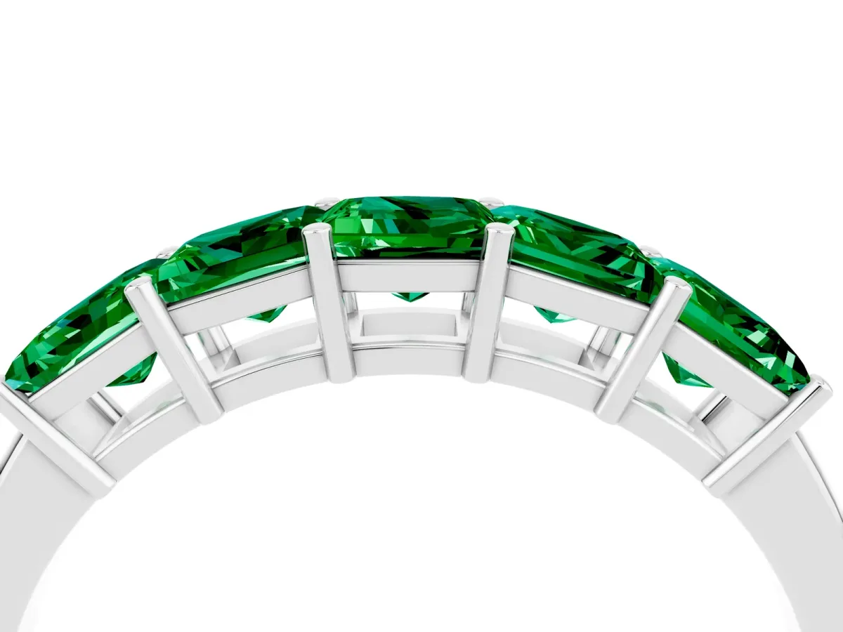 Princess Cut Five-Stone Emerald Band with Prong Setting Platinum