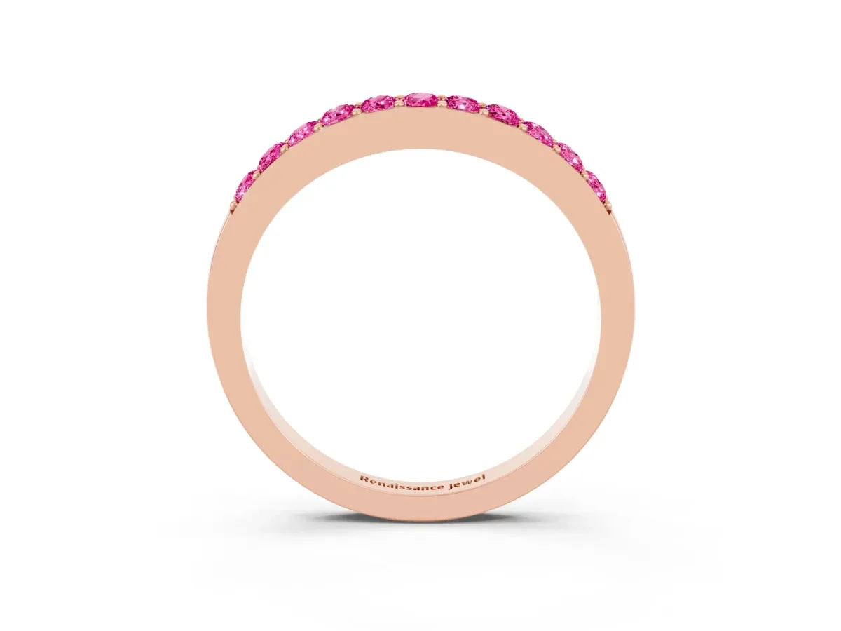 Round Pink Sapphire Curved Wedding Band with Channel Setting Rose gold
