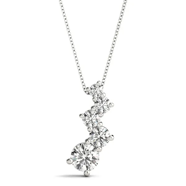 Prong-Set Round Diamond Graduated Pendant White gold