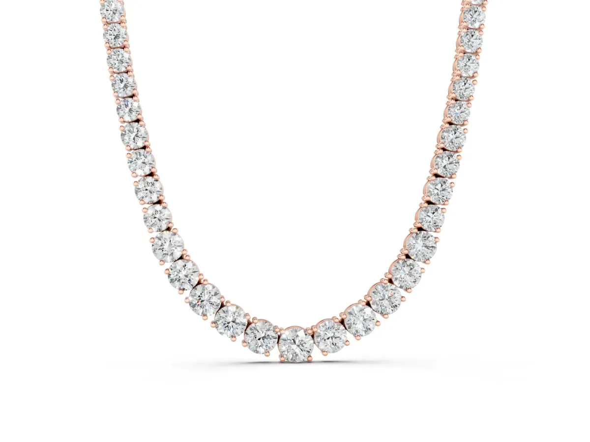 Round Diamond Tennis Necklace with Prong Setting Rose gold