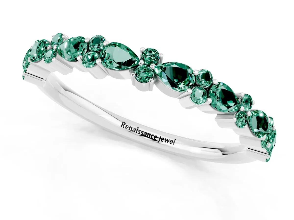 Pear and Round Green Sapphire Wedding Band White gold