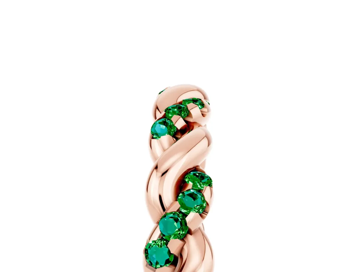 Twisted Pavé Round Emerald Eternity Band Rose gold
