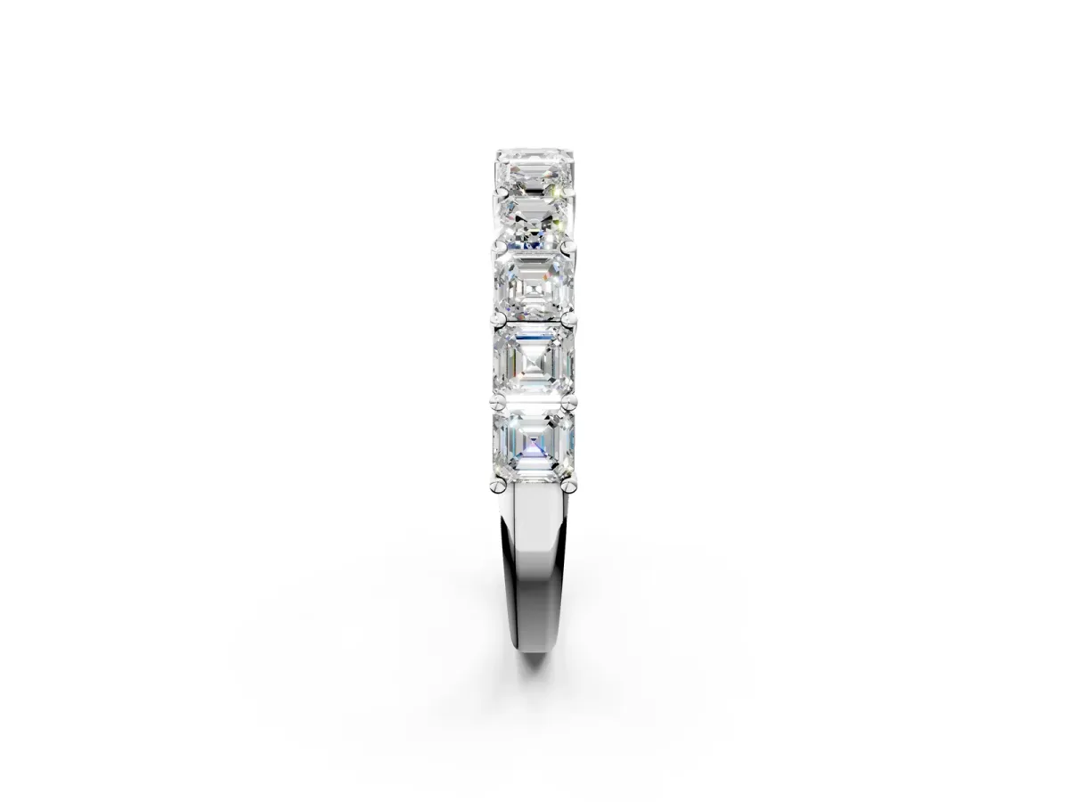 Asscher Cut Half Eternity Band with Shared Prong Setting Silver