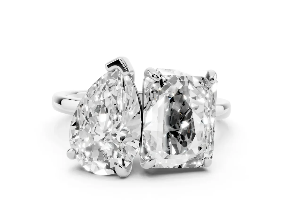 Pear and Radiant Toi Moi Ring with Prong Setting and Plain Band Silver