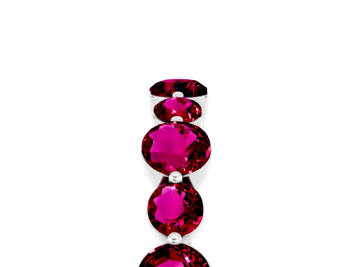 Round Garnet Scalloped Prong Set Eternity Band Platinum