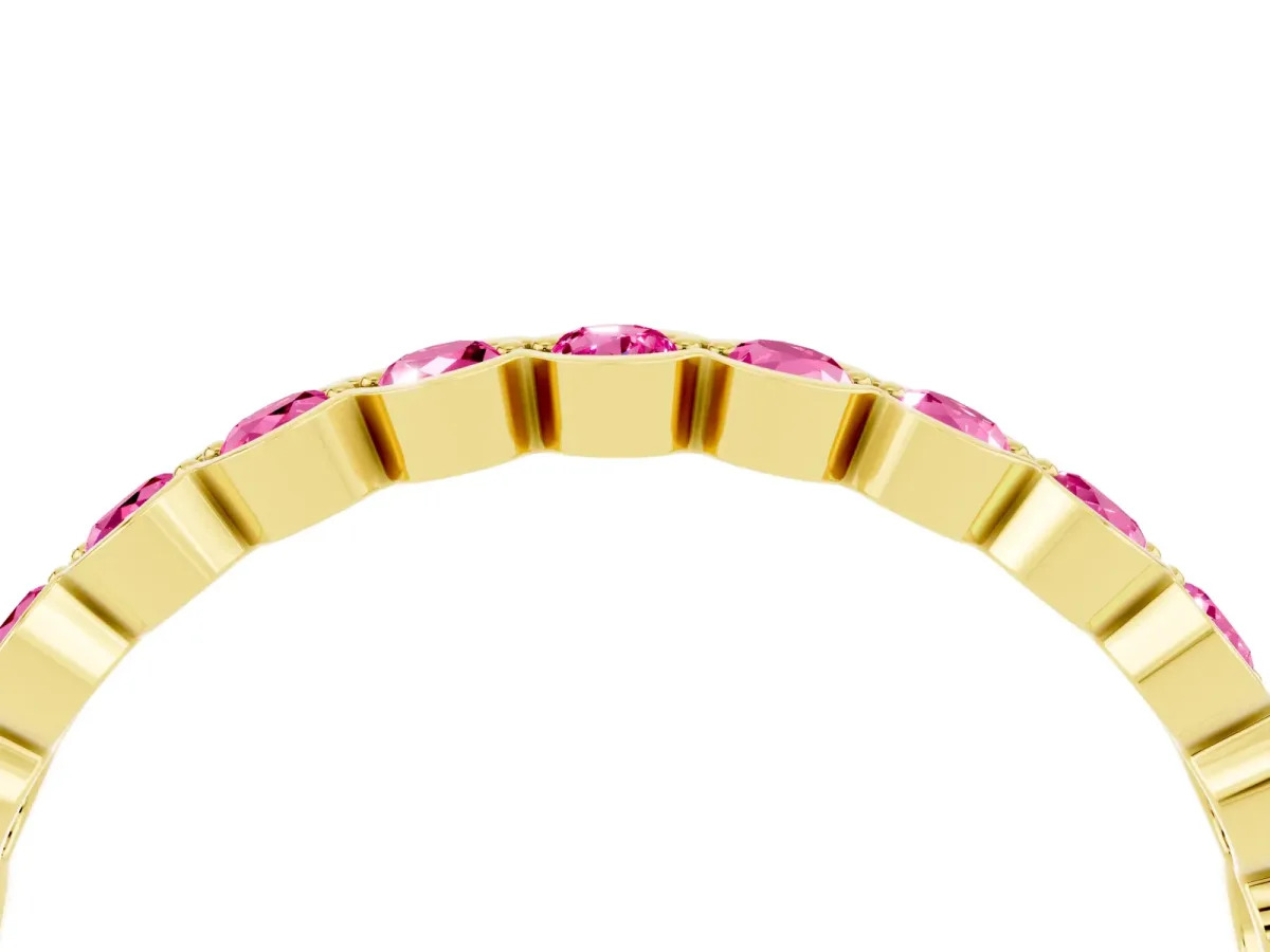 Round Pink Sapphire Bezel Set Eternity Band Yellow gold