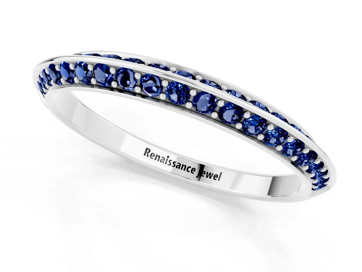 Double Row Pavé Round Blue Sapphire Eternity Band with Channel Setting Platinum