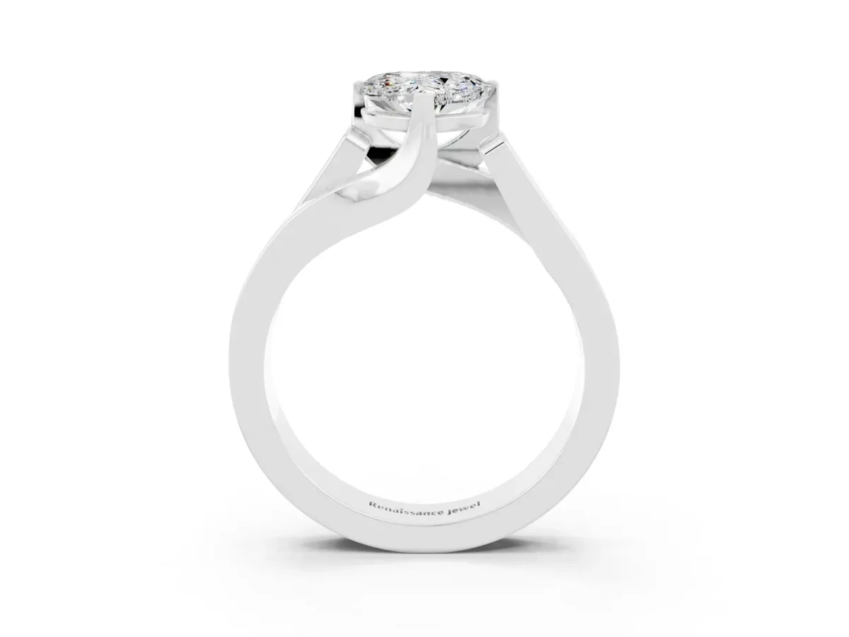 Modern Tension Set Heart Cut Moissanite Solitaire Wide Band Ring Silver