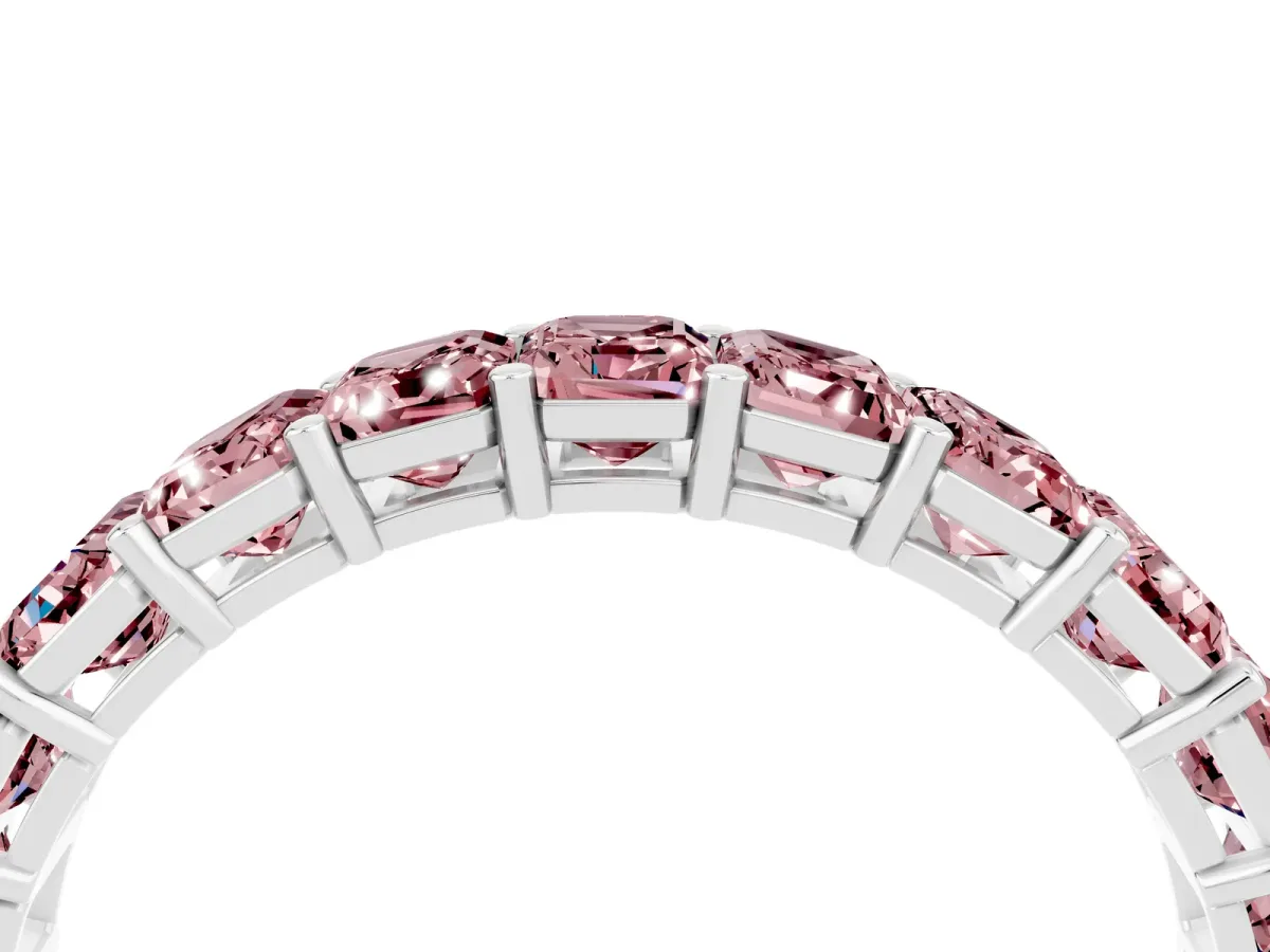 Emerald Cut Morganite Eternity Band with Shared Prong Setting Platinum