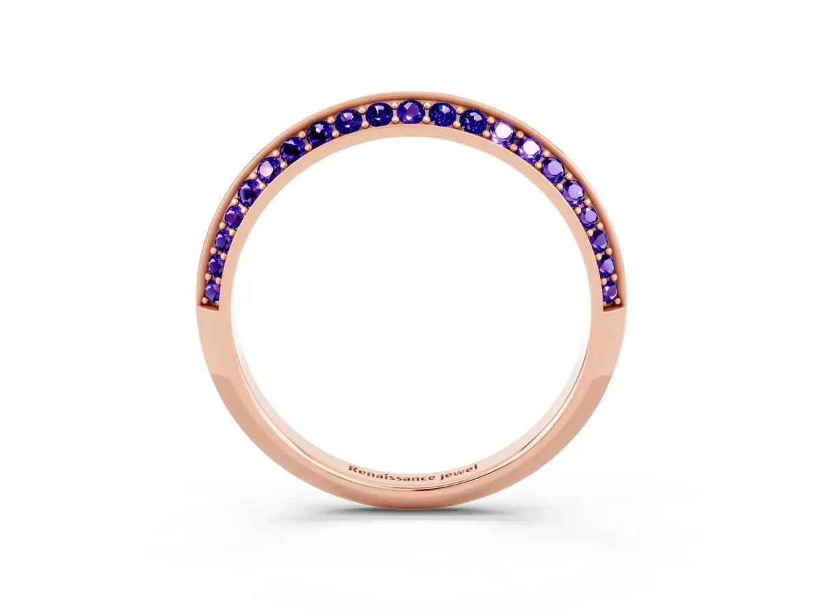 Double Row Pavé Round Tanzanite Eternity Band with Channel Setting Rose gold