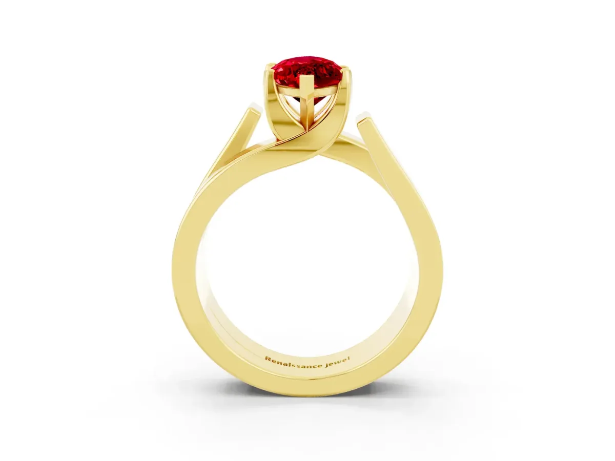 Modern Tension Set Marquise Cut Ruby Solitaire Wide Band Ring Yellow gold