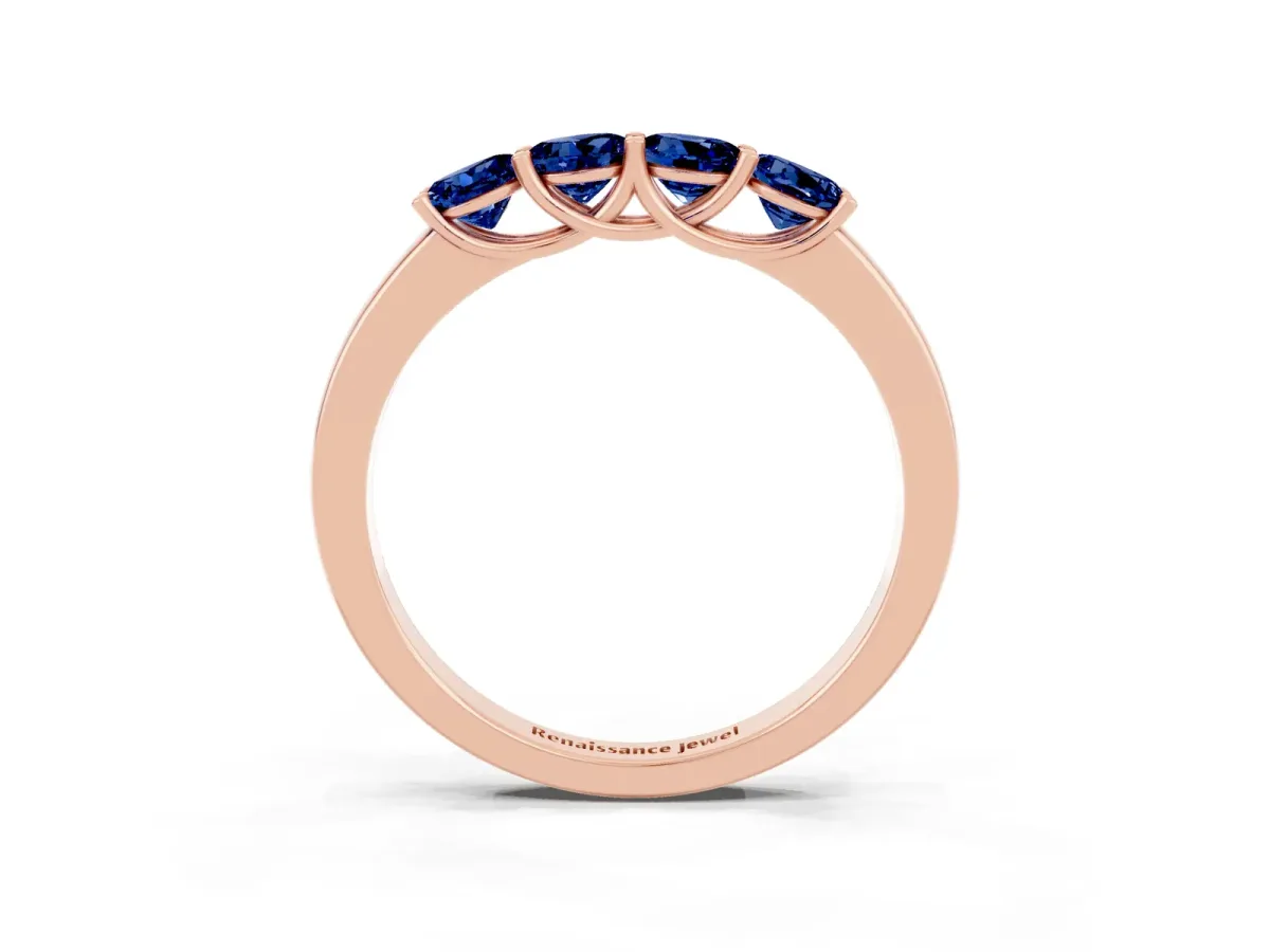 Four-Stone Round Blue Sapphire Prong-Set Band Rose gold