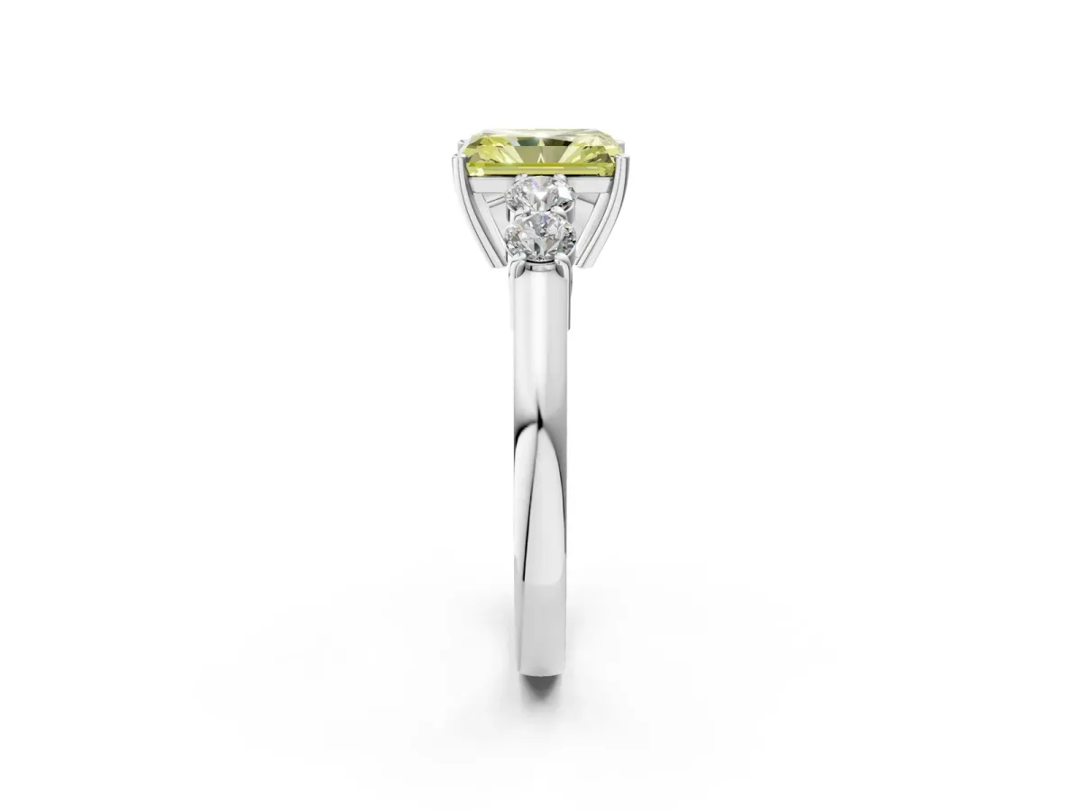 Fancy Yellow Radiant Cut Cut Diamond Five-Stone Prong Set White Gold Ring Platinum
