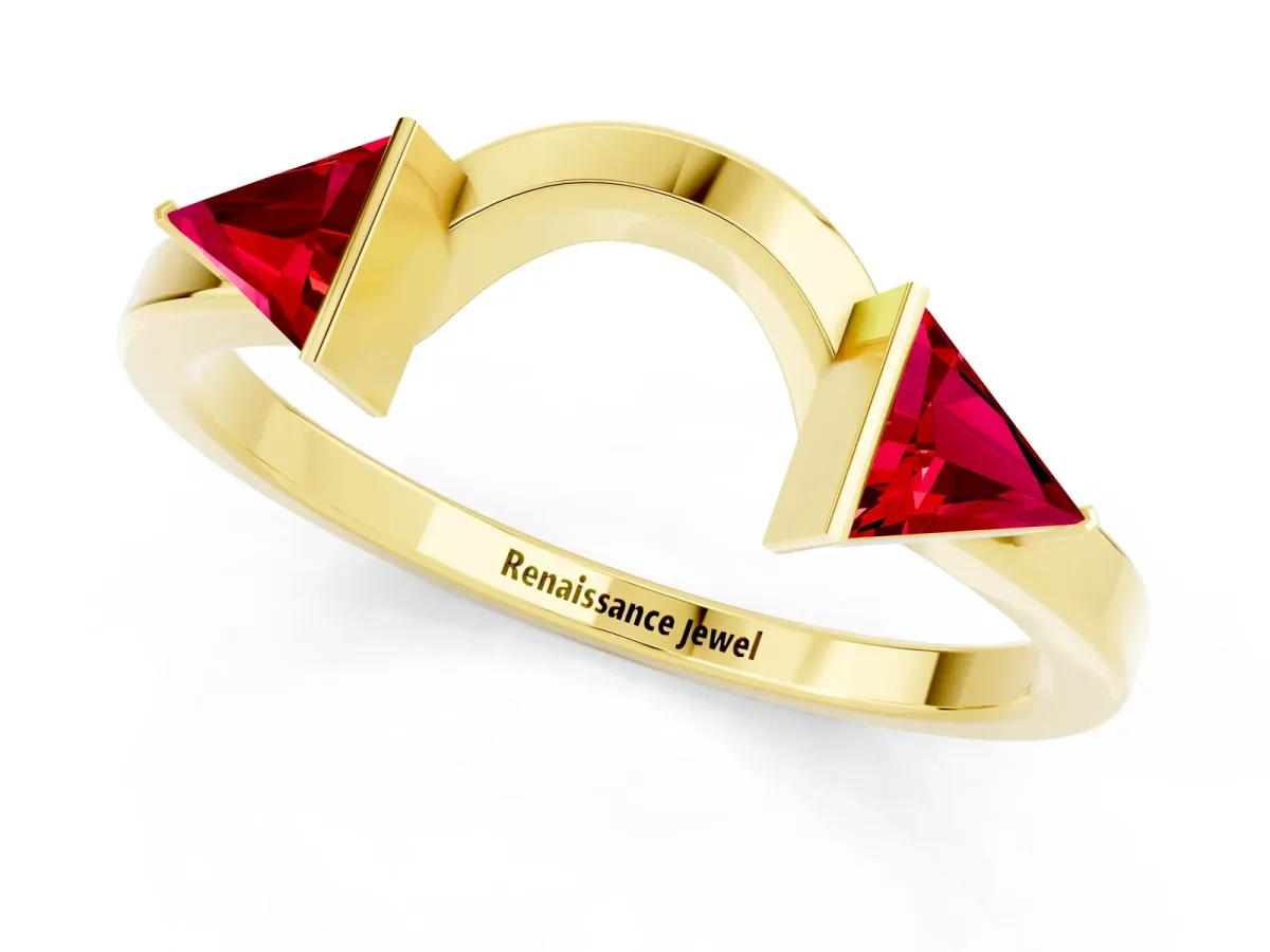 Trillion Ruby Open Band Ring with Bezel Setting Yellow gold