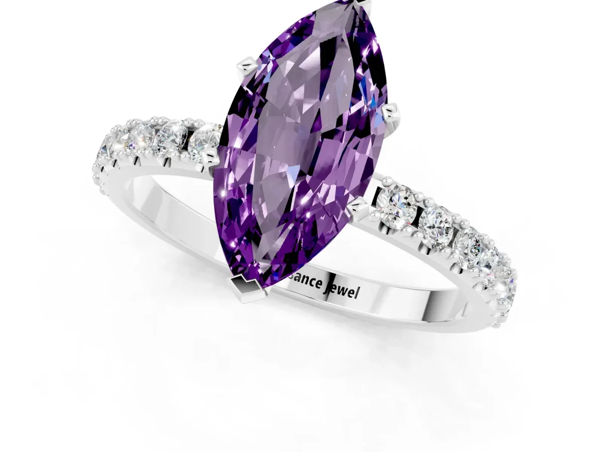 Marquise Cut Amethyst Solitaire Pavé Band with Four-Prong Setting Silver