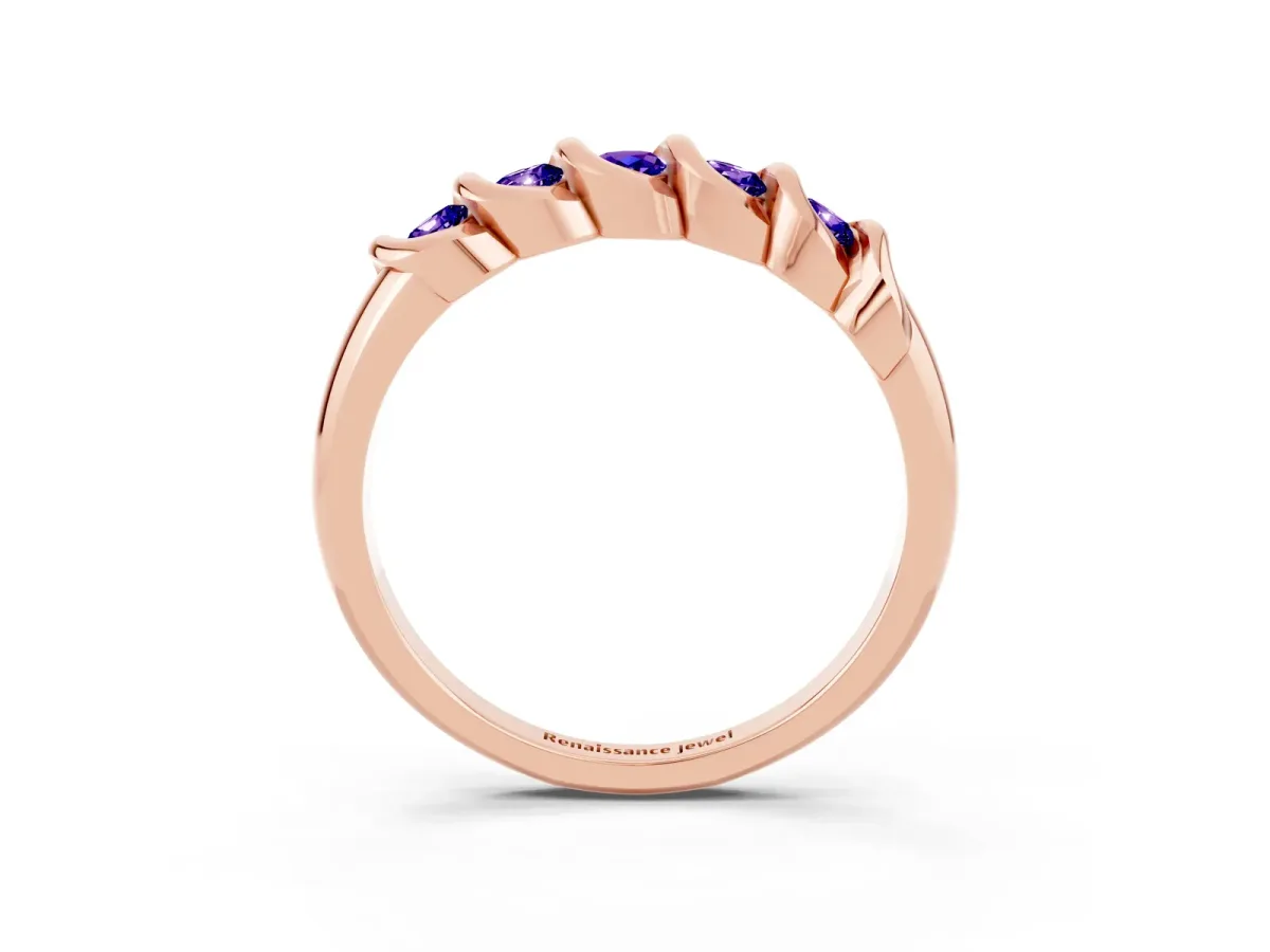 Round Tanzanite Eternity Band with Twist Prong Setting Rose gold
