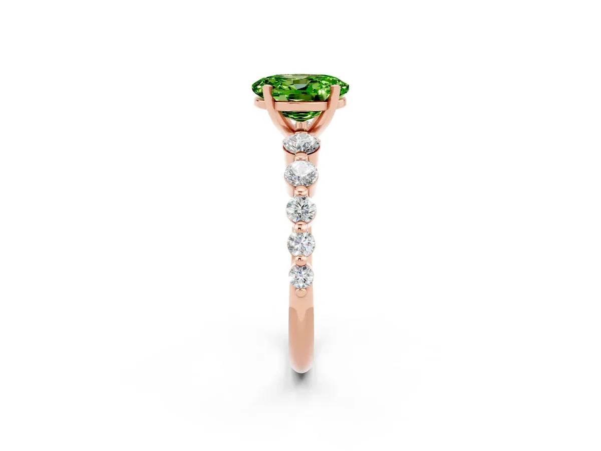 Oval Cut Solitaire Peridot Ring with Pave Band and Four-Prong Setting Rose gold