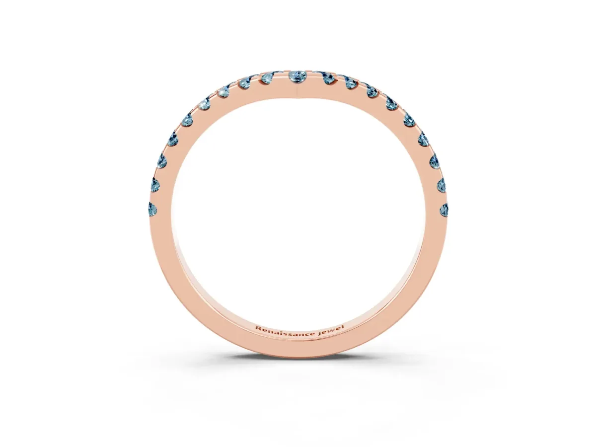 Pavé Round Aquamarine Chevron Band with Shared Prong Setting Rose gold
