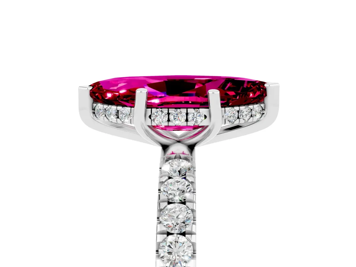 Marquise Cut Garnet Pave Band Solitaire Ring with Round and Prong Setting Platinum