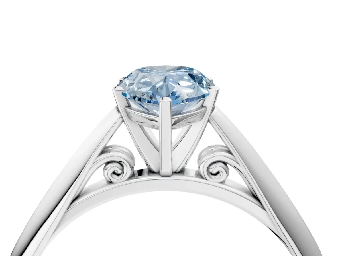 Fancy Blue Pear Cut Diamond Solitaire Engagement Ring with Cathedral Setting and Four-Prong Mount White gold