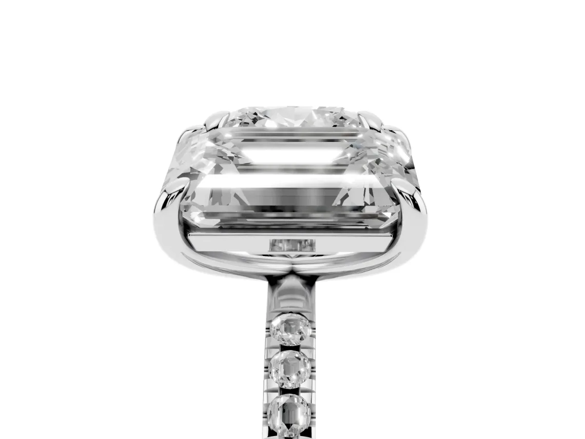 Cushion and Emerald Toi Moi Ring with Prong Setting and Pave Band Platinum