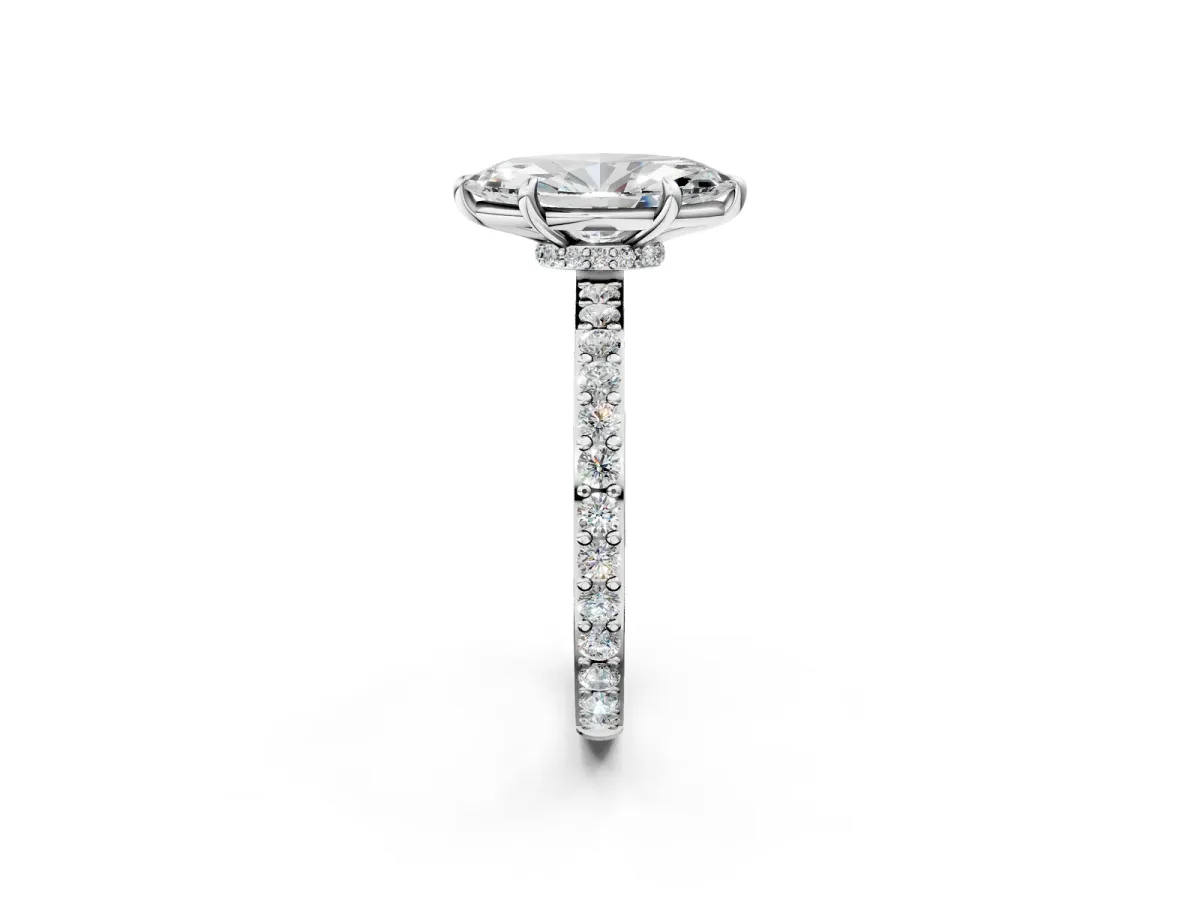 Marquise Cut Diamond Solitaire Engagement Ring with Pavé Band and Four-Prong Setting Silver