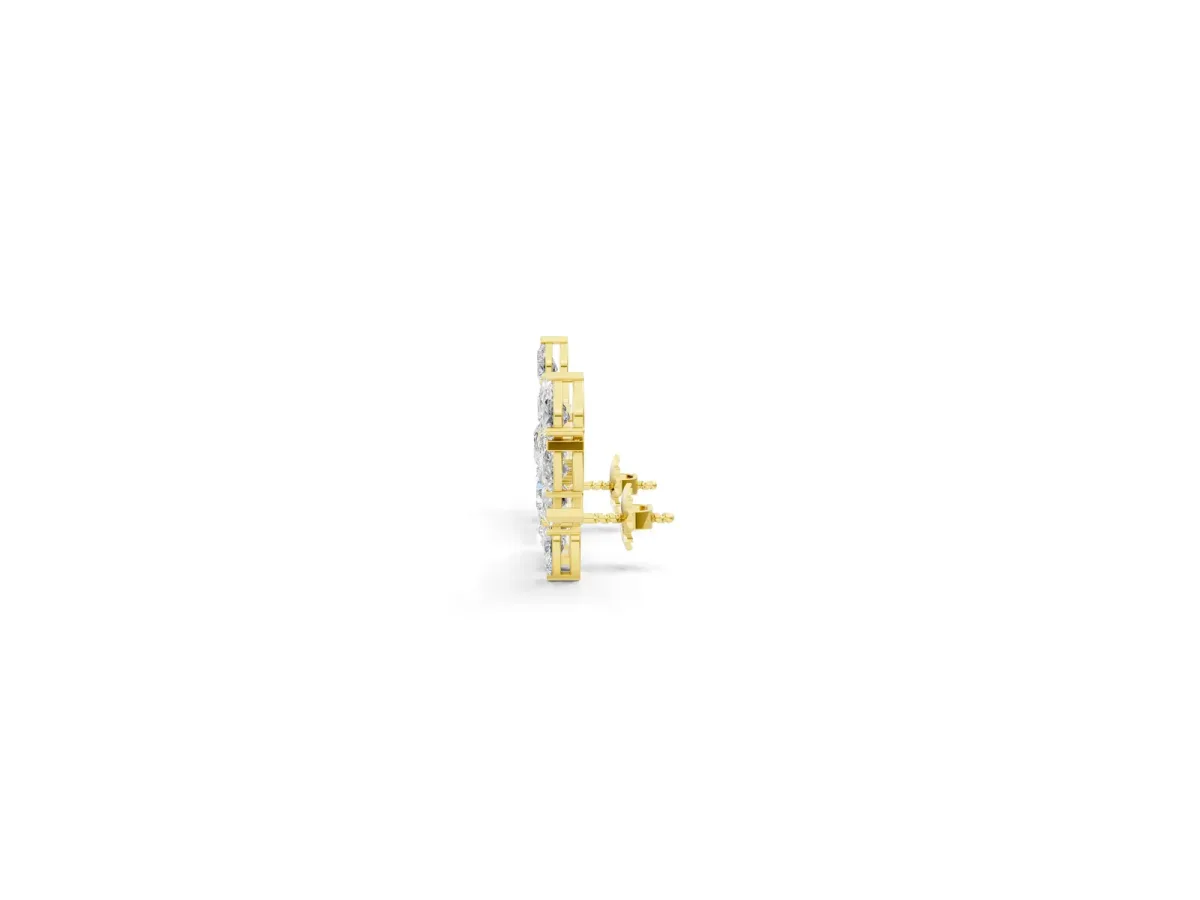 Pear Diamond Curved Cluster Climber Earrings Yellow gold