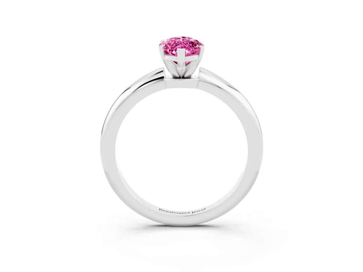Marquise Cut Pink Sapphire Solitaire Ring with Six-Prong Setting and Classic Band Silver