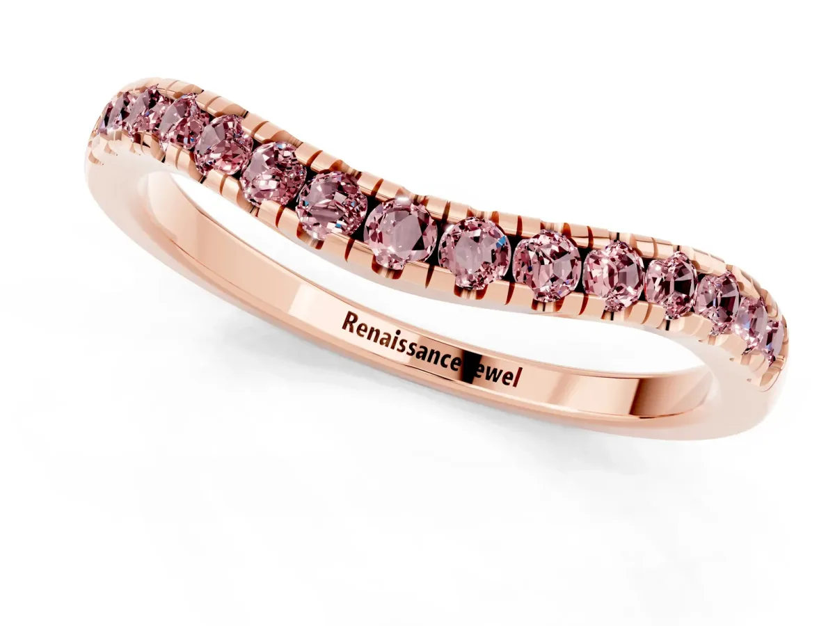 Morganite Pavé Curved Wedding Band Rose gold