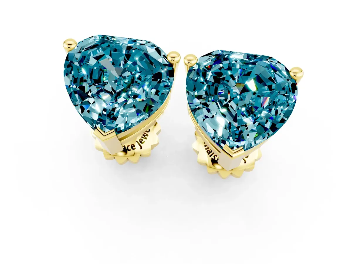 Heart Cut Blue Topaz Stud Earrings Yellow gold