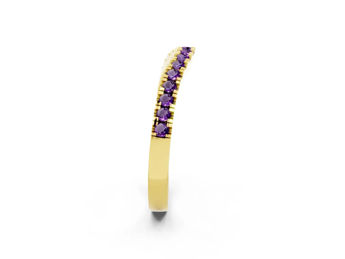 Round Amethyst Pavé Curved Band with Shared Prong Setting Yellow gold