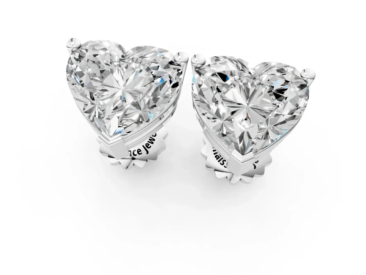 Heart Cut Diamond Stud Earrings Platinum