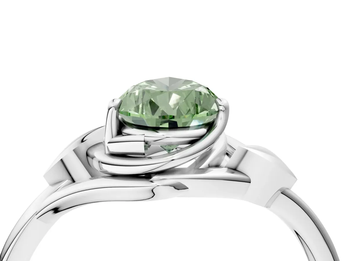 Fancy Green Pear Cut Diamond Solitaire Ring with Twist Band and Four-Prong Setting Platinum
