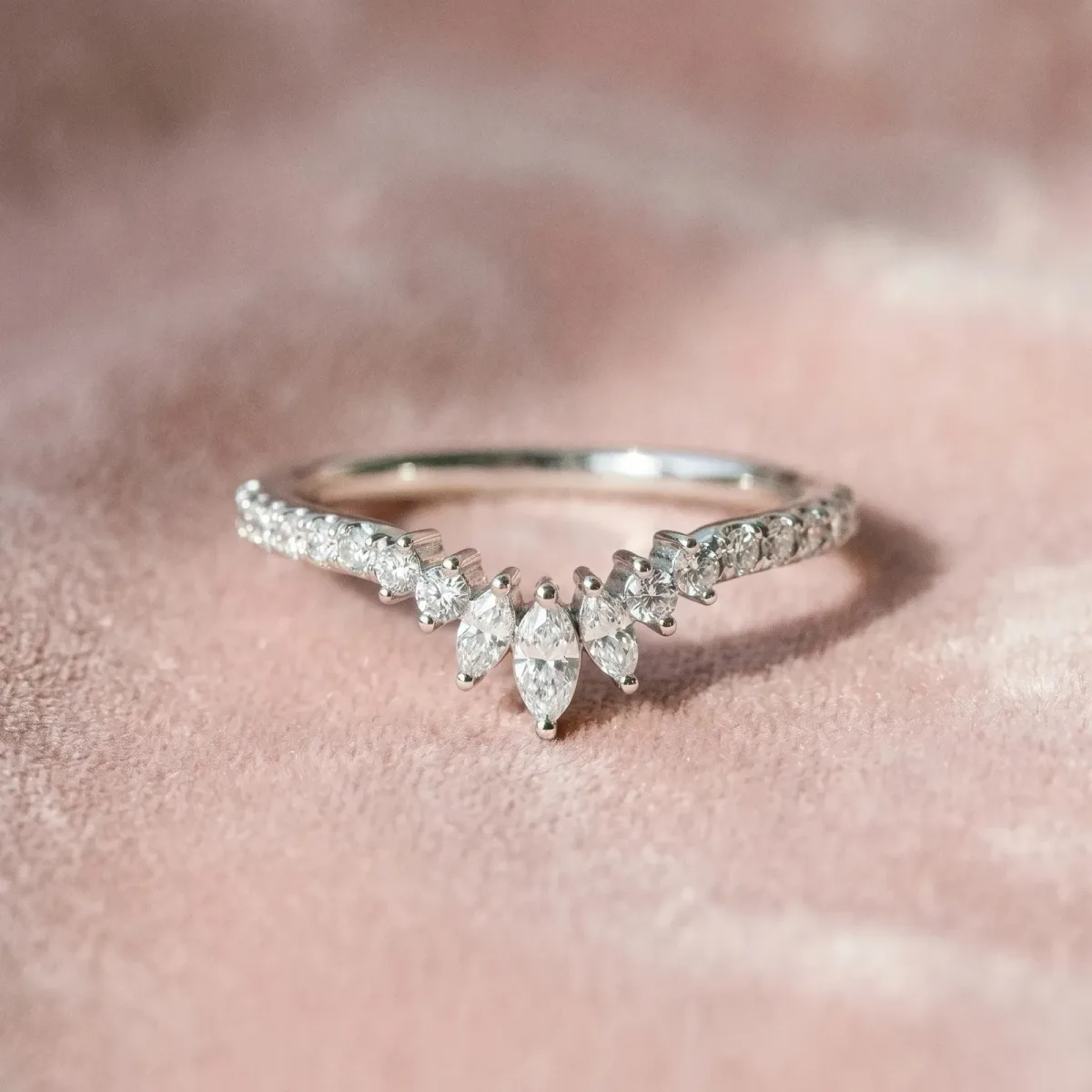 Marquise Cluster Diamond Pavé Band with Prong Setting Silver