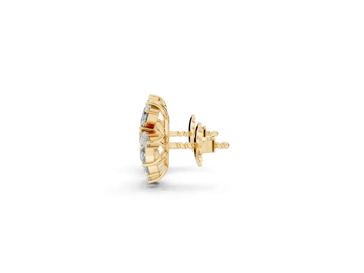 Pear and Marquise Diamond Cluster Stud Earrings Yellow gold