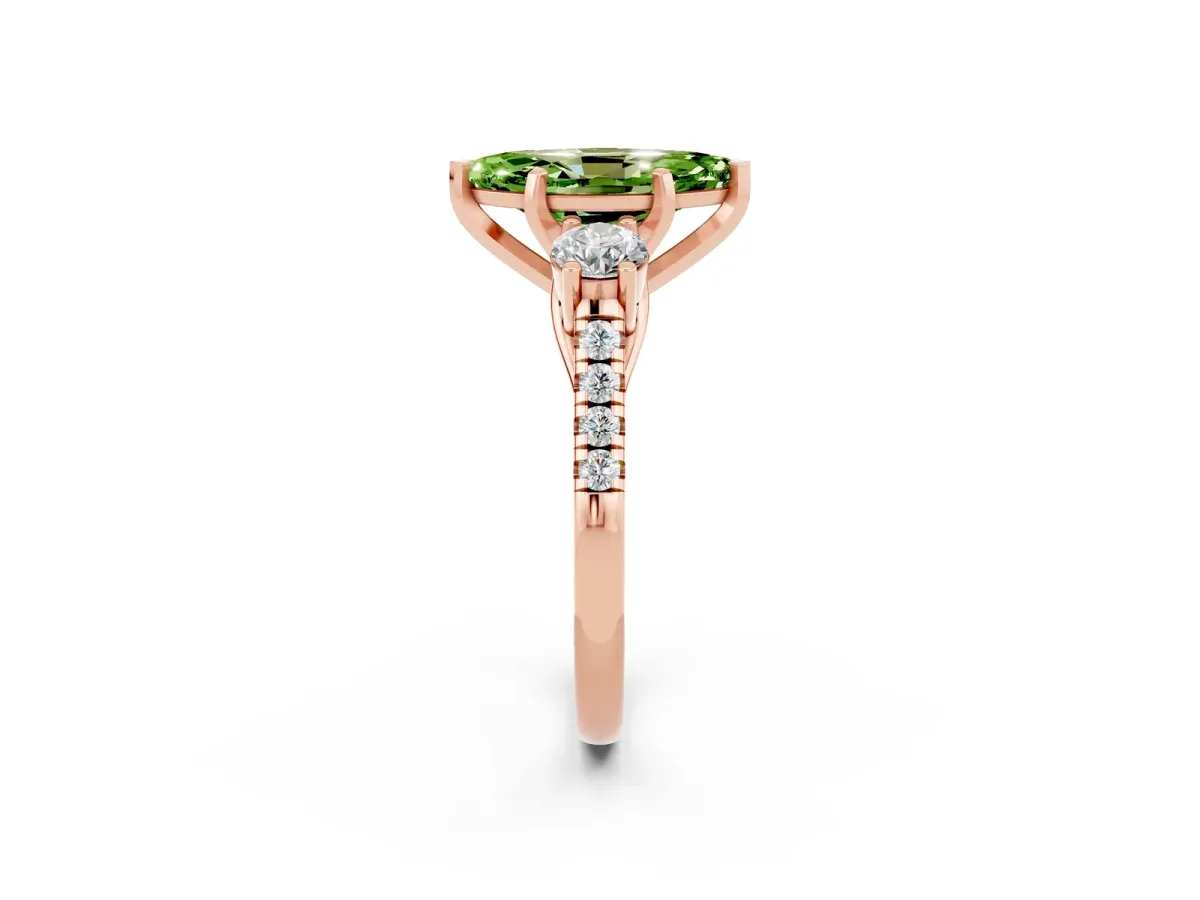 Three-Stone Marquise Cut Peridot Pavé Band with Four-Prong Setting Rose gold