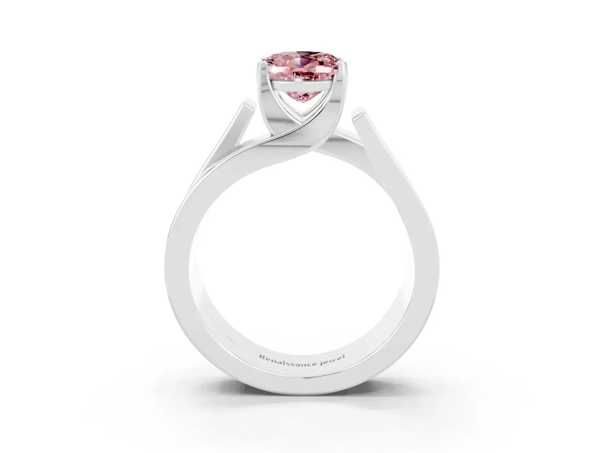 Modern Tension Set Oval Cut Morganite Solitaire Wide Band Ring Platinum