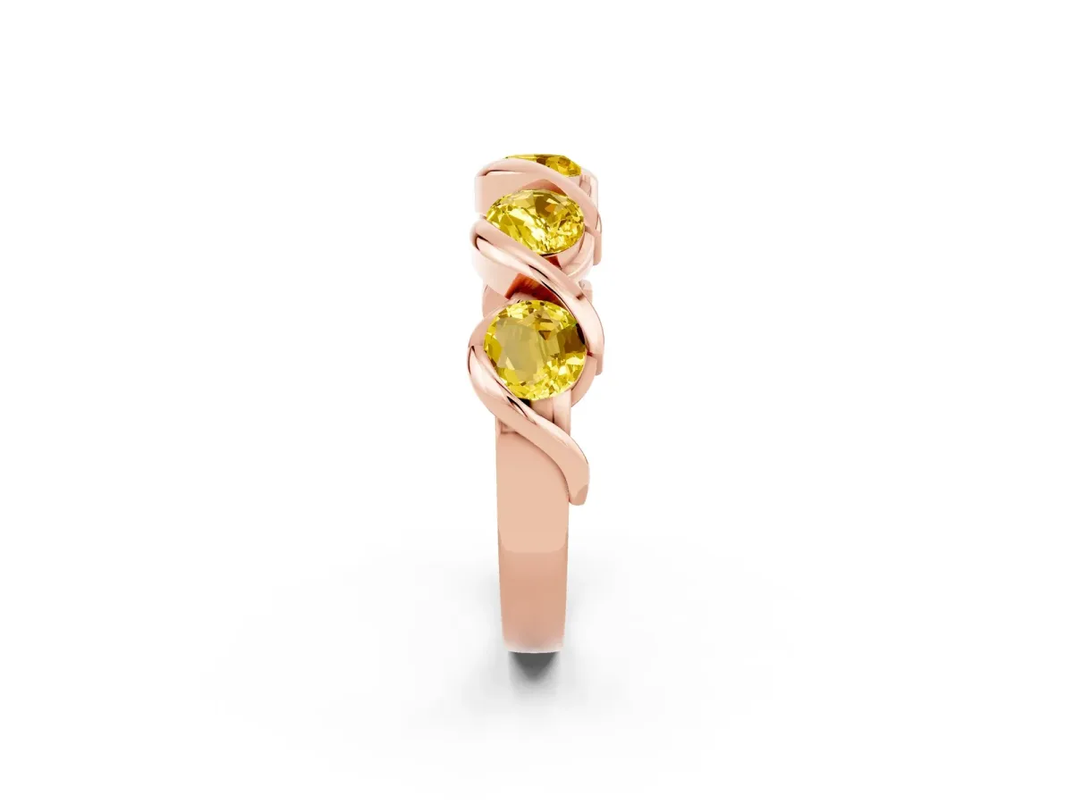 Round Yellow Sapphire Wave Band with Channel Setting and Shared Prongs Rose gold