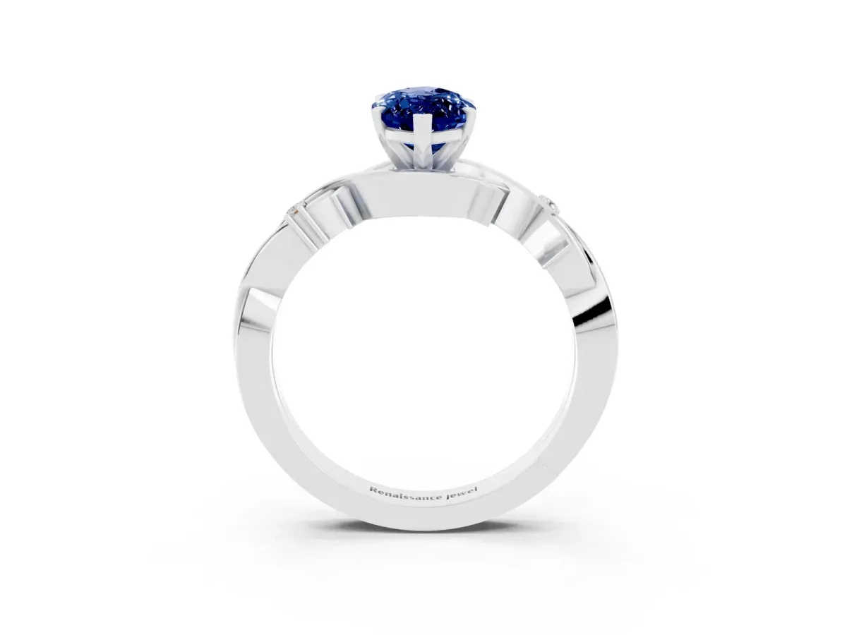 Marquise Cut Blue Sapphire Solitaire Ring with Twisted Band and Prong Setting Silver