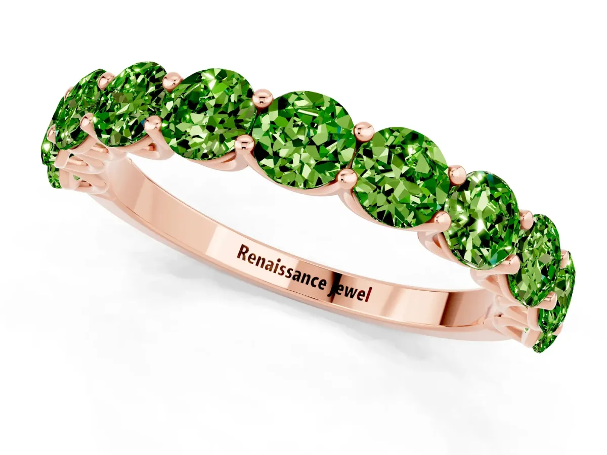 Round Peridot Shared Prong Eternity Band Rose gold