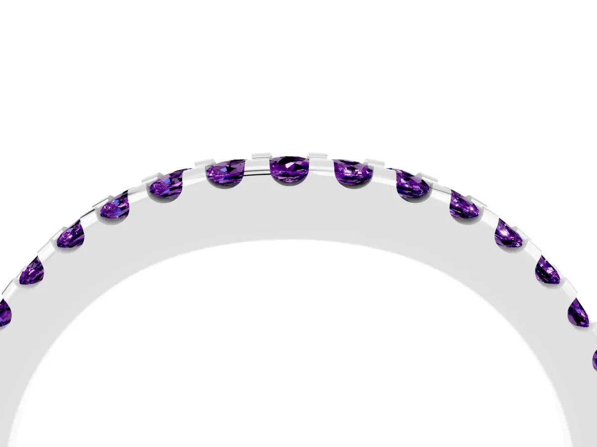Round Amethyst Pavé Curved Wedding Band Platinum