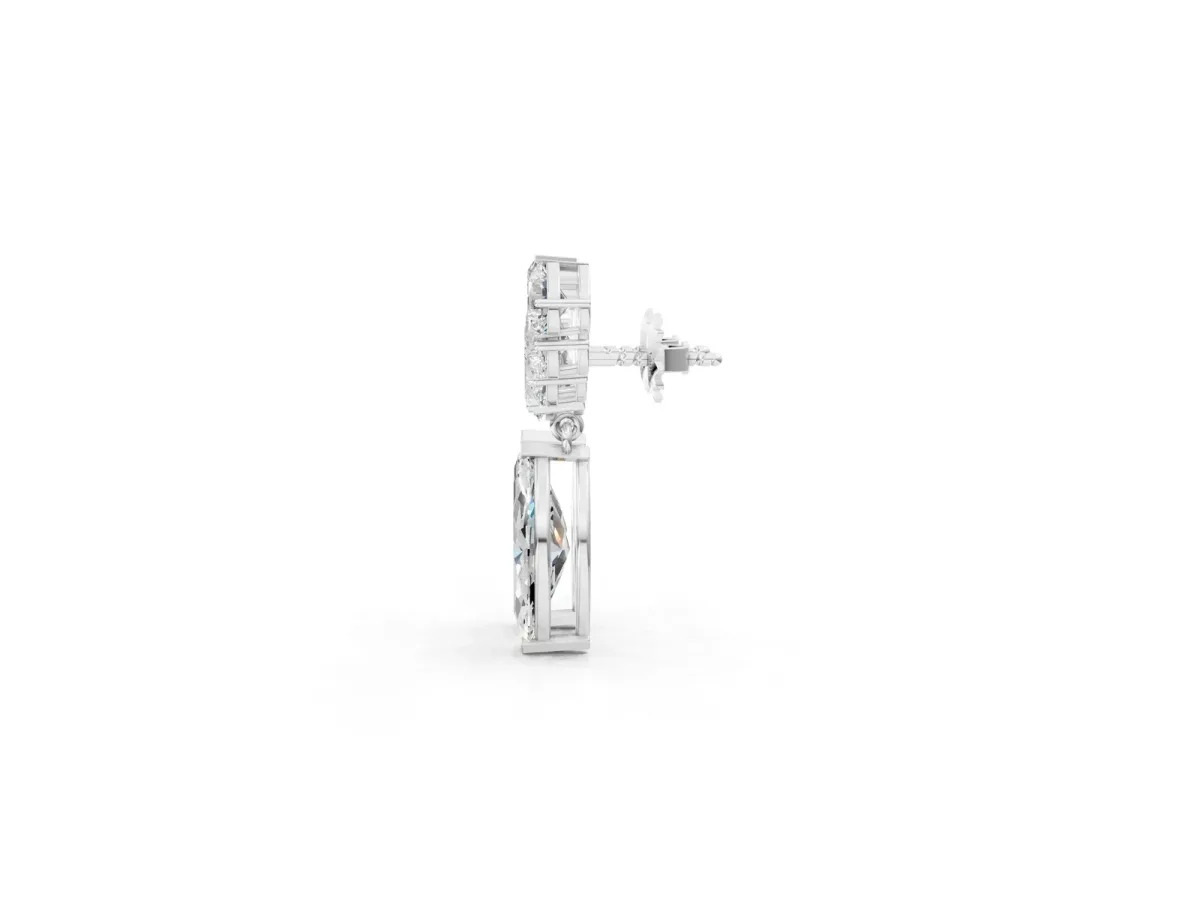 Marquise Cut Diamond Ear Climber Drop Earrings White gold